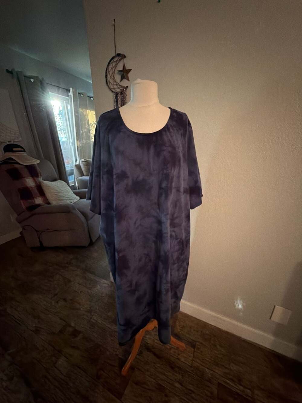 Denim & Co. Navy Blue Tie Dye Short Sleeve Maxi Caftan Dress Plus Size 5X
